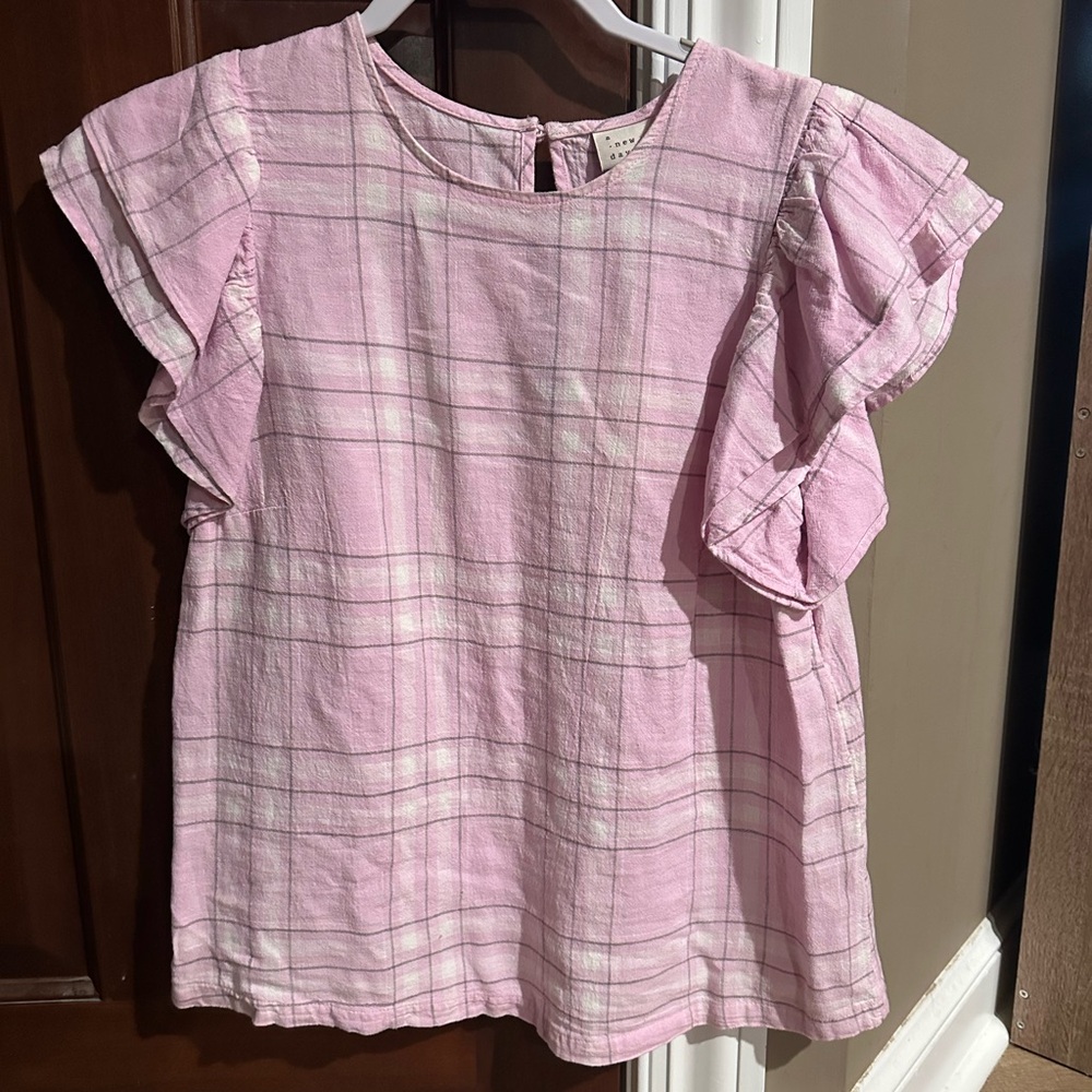 Pink plaid ruffle blouse